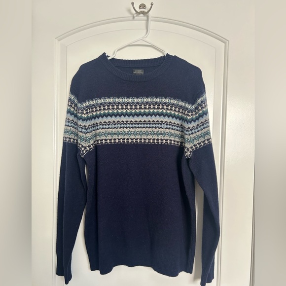 J. Crew 100% Lamb Wool Fairisle Nordic Scandinavian Crewneck Sweater size medium - Picture 5 of 14
